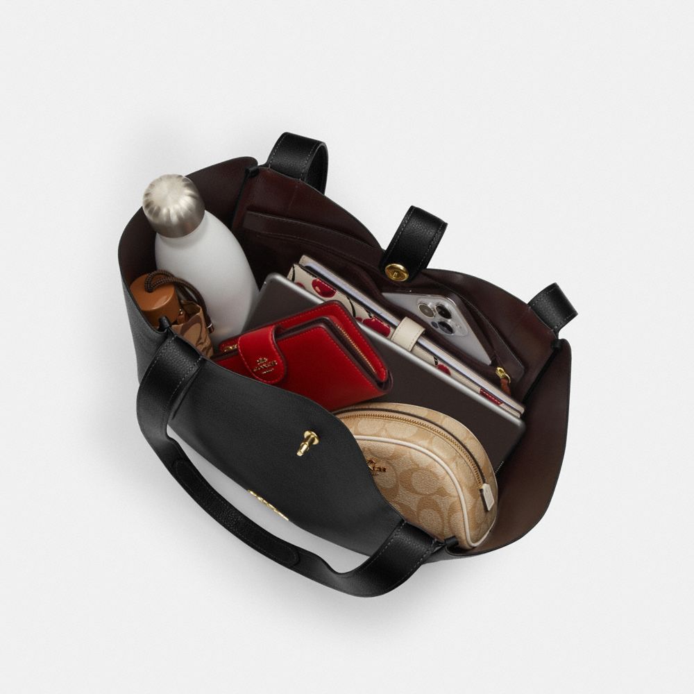 Coach Hadley Turnlock Tote Gold Tan