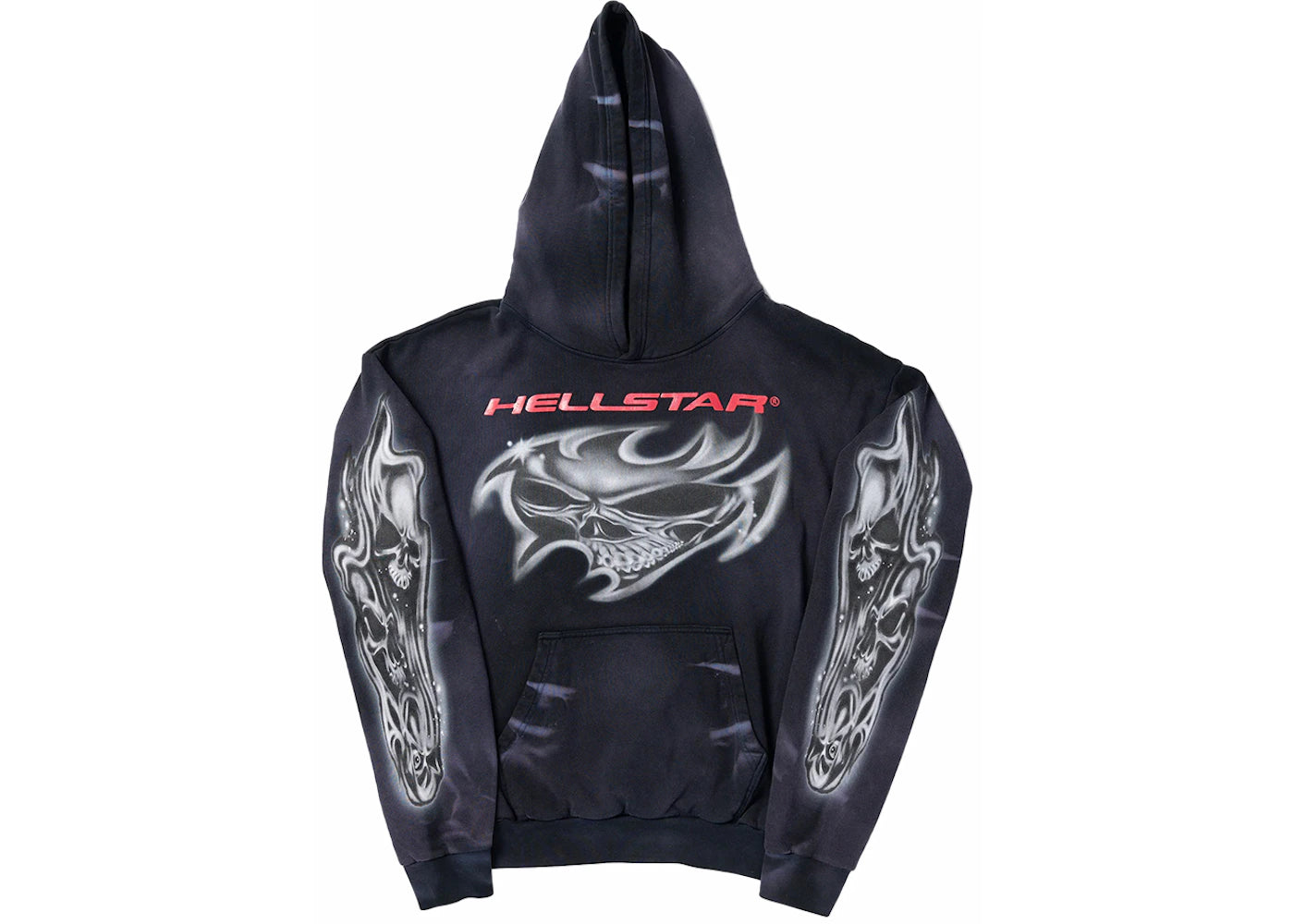 hellstar airbrushed skull hoodie black