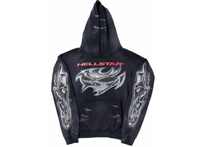 hellstar airbrushed skull hoodie black