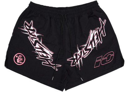 hellstar waxed nylon athletic shorts black