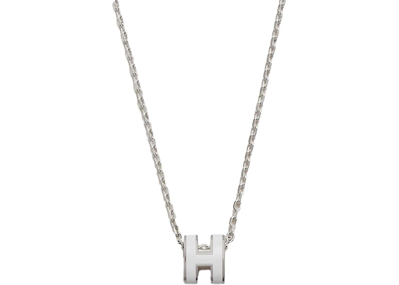 Hermes Mini Pop H Pendant Palladium-Tone Blanc