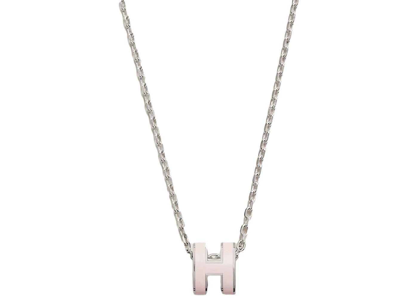 Hermes Mini Pop H Pendant Palladium-Tone Rose Dragee