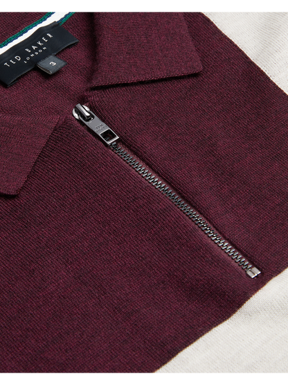 Ted Baker Ambler Colour Block Zip Neck Wool Polo Shirt