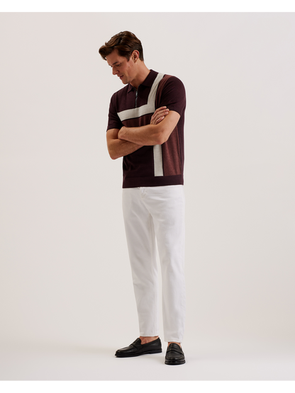Ted Baker Ambler Colour Block Zip Neck Wool Polo Shirt
