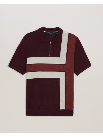 Ted Baker Ambler Colour Block Zip Neck Wool Polo Shirt