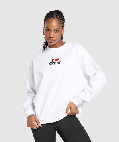 Women's Gymshark I Heart Gym Oversized Sweatshirt White