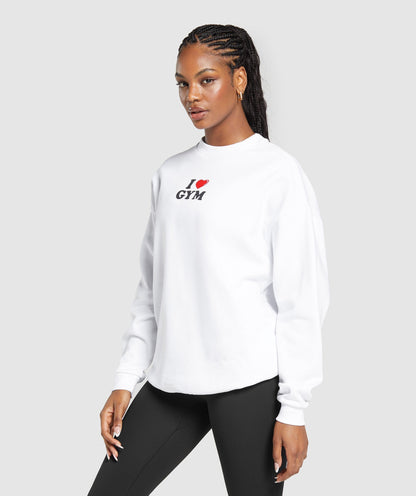 Women's Gymshark I Heart Gym Oversized Sweatshirt White