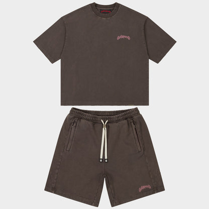 Godspeed Vital Short Set (Brown Wash - Pink Logo)