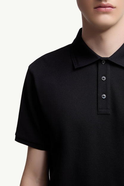 Moncler Logo Patch Cotton Piquet Polo Shirt Night Blue Night Blue