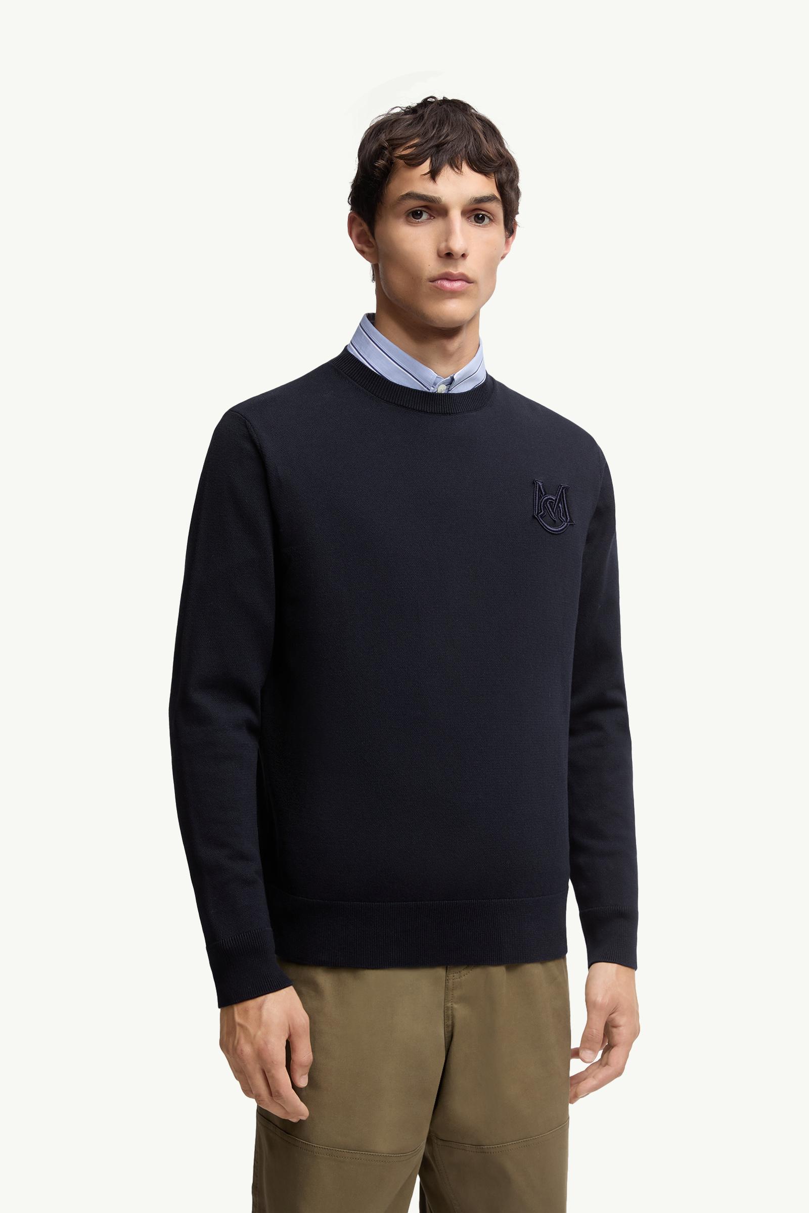Moncler Embroidered Monogram Cotton Sweater Navy Blue Navy Blue
