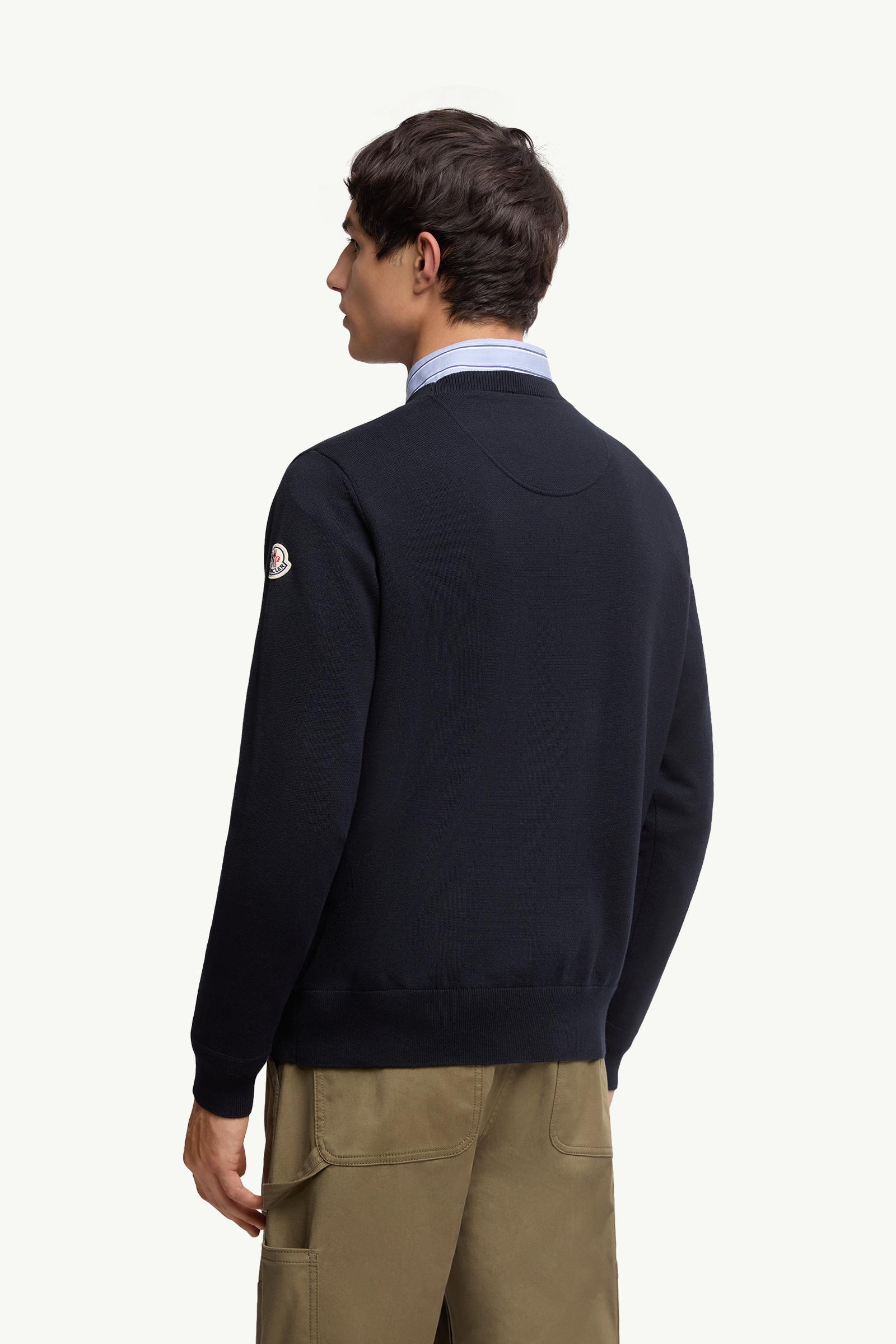 Moncler Embroidered Monogram Cotton Sweater Navy Blue Navy Blue