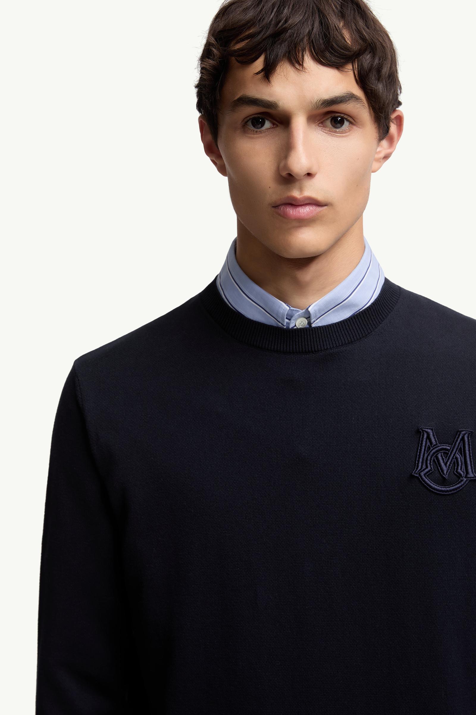 Moncler Embroidered Monogram Cotton Sweater Navy Blue Navy Blue