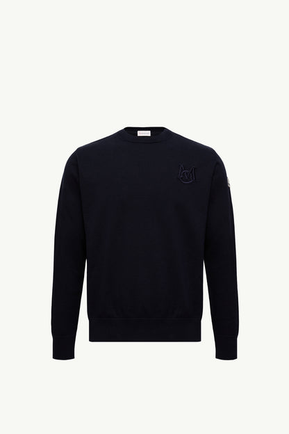 Moncler Embroidered Monogram Cotton Sweater Navy Blue Navy Blue