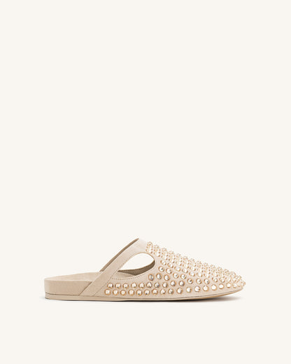 Jw Pei Athena Artificial Crystal Flat Mules Beige