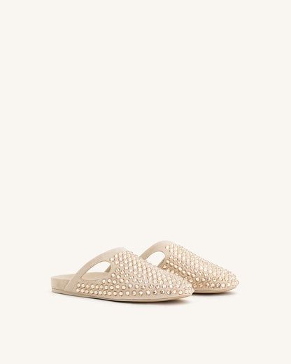 Jw Pei Athena Artificial Crystal Flat Mules Beige