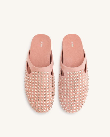 Jw Pei Athena Artificial Crystal Flat Mules Pink Beige