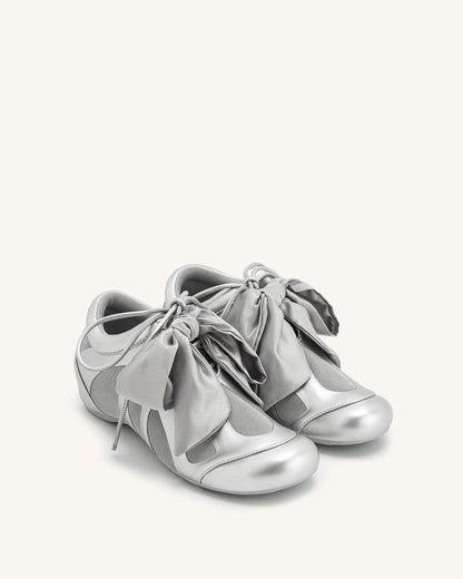 Jw Pei Rosie Metallic Bow Tie Low Top Sneakers Silver