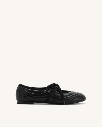 Jw Pei Erika Topstitching Lace Up Ballet Flats Black