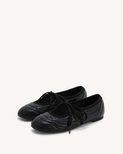 Jw Pei Erika Topstitching Lace Up Ballet Flats Black