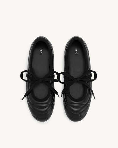 Jw Pei Erika Topstitching Lace Up Ballet Flats Black