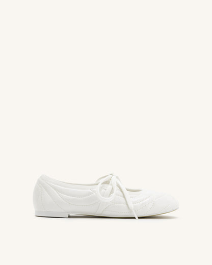 Jw Pei Erika Topstitching Lace Up Ballet Flats White