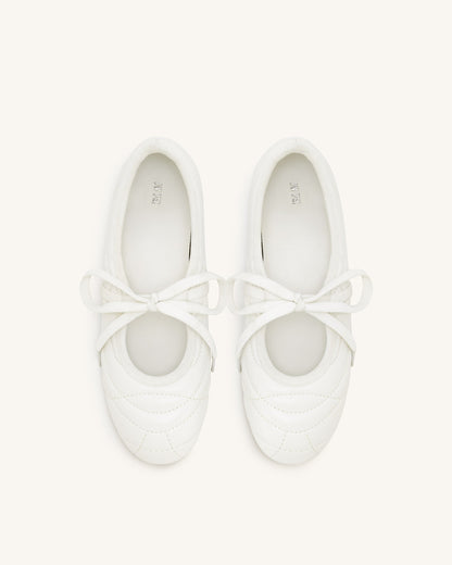 Jw Pei Erika Topstitching Lace Up Ballet Flats White