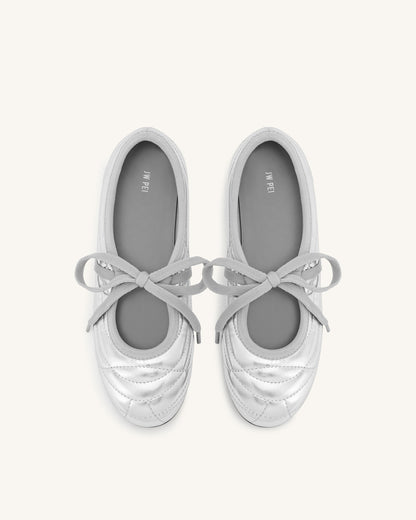 Jw Pei Erika Topstitching Lace Up Ballet Flats Silver
