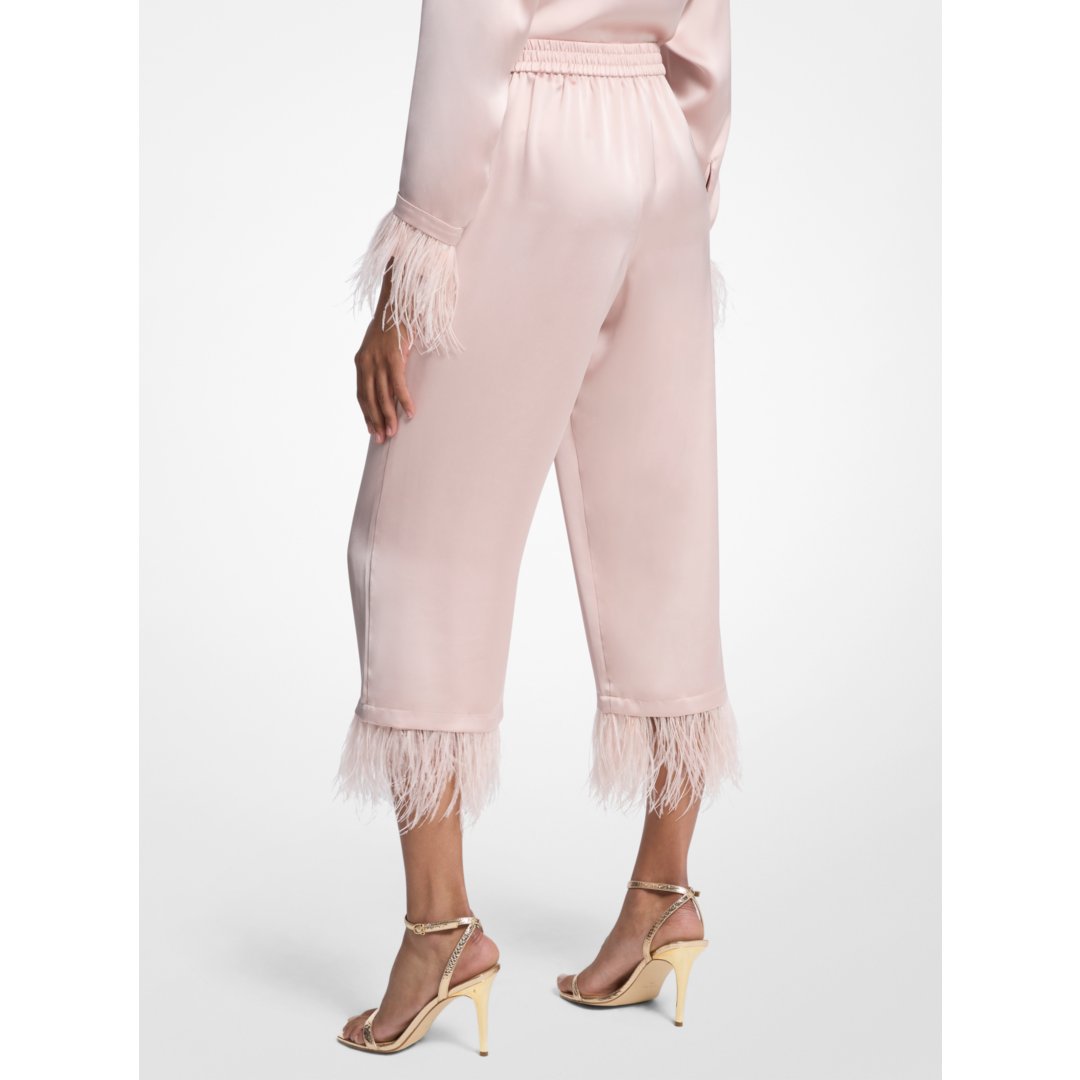 Michael Kors Feather Trim Satin Pajama Pants POWDER BLUSH