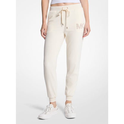 Michael Kors Embellished Logo Velour Joggers BONE