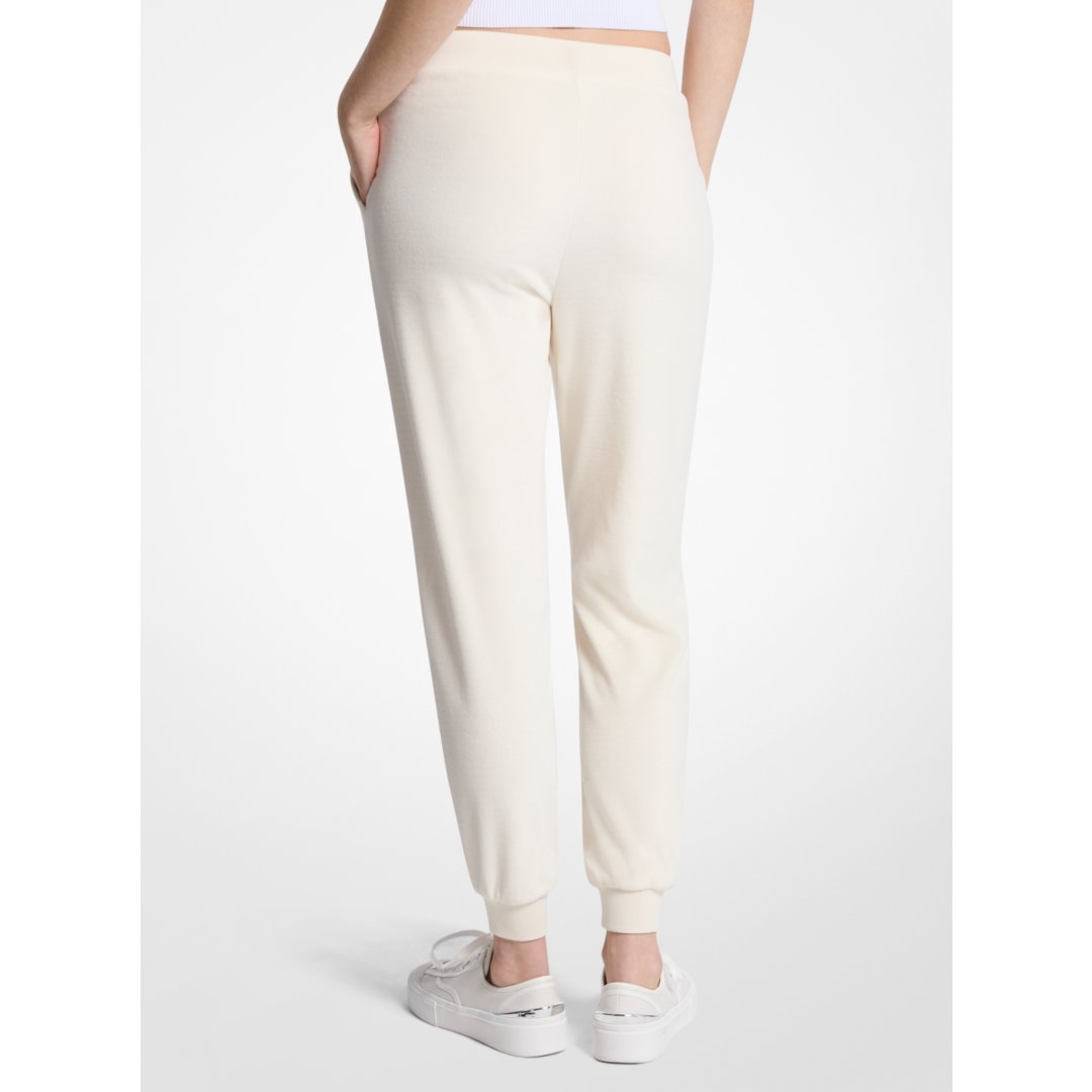 Michael Kors Embellished Logo Velour Joggers BONE