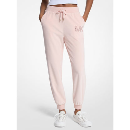 Michael Kors Embellished Logo Velour Joggers POWDER BLUSH