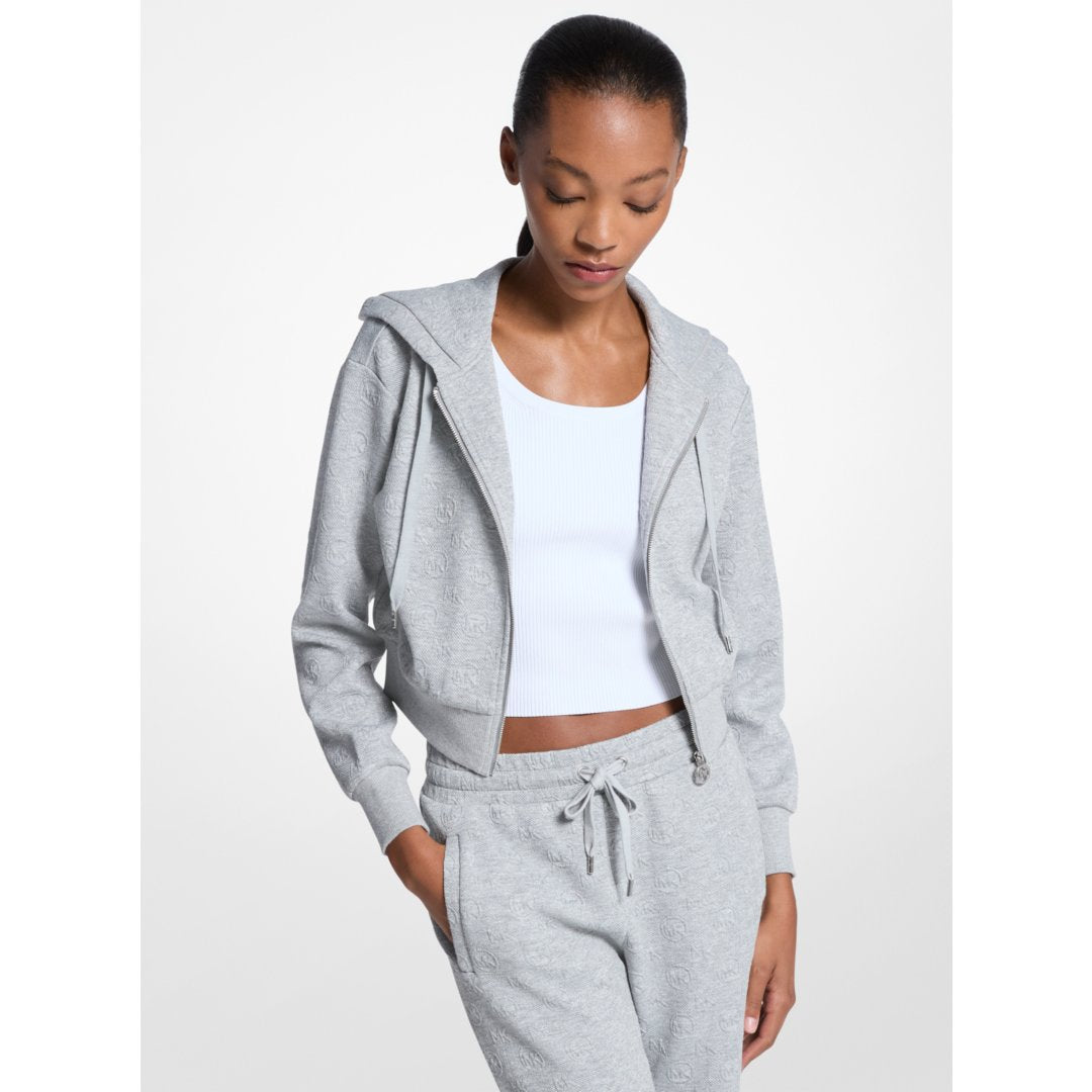 Michael Kors Logo Jacquard Cropped Zip-Up Hoodie PEARL GREY