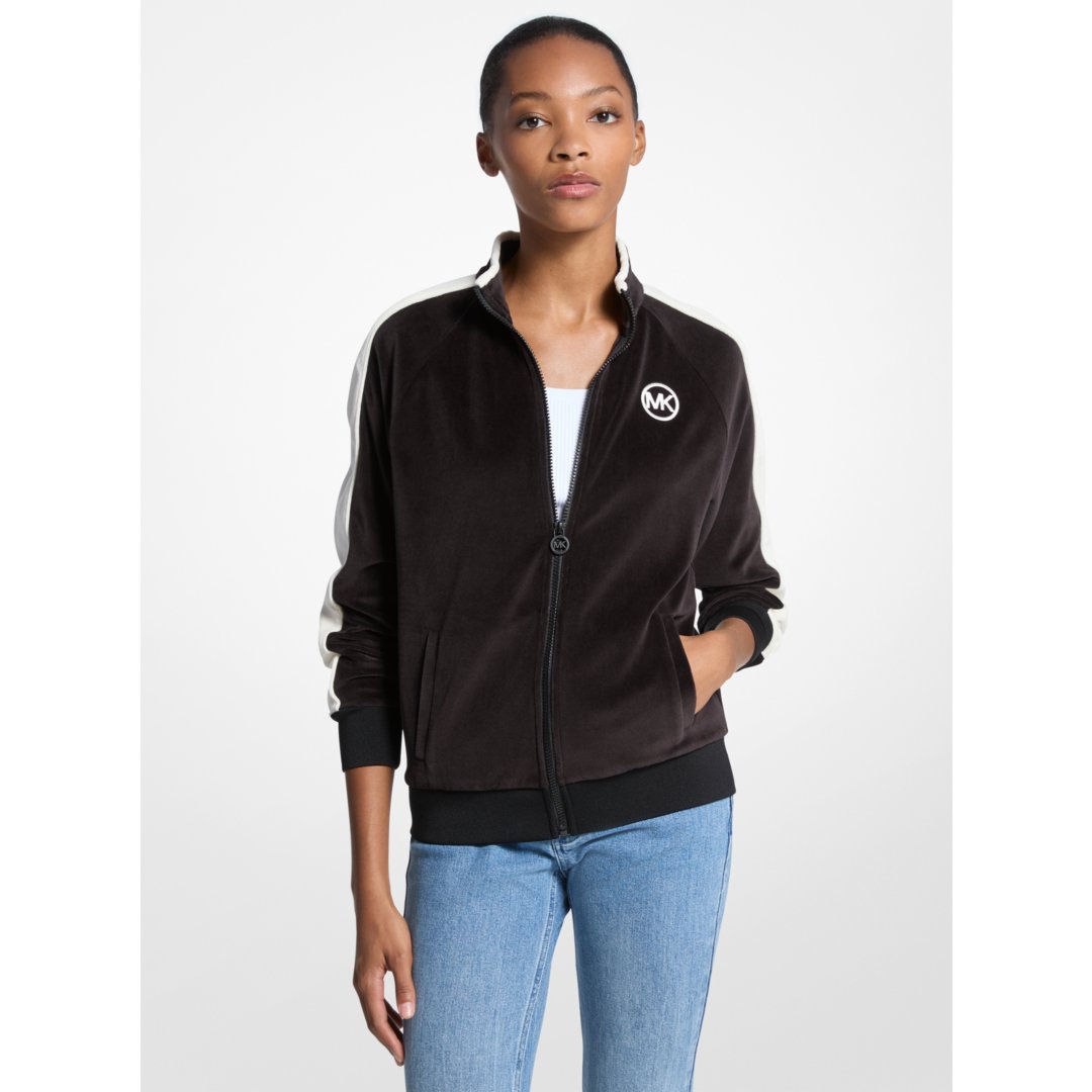 Michael Kors Striped Velour Zip-Up Jacket BLACK
