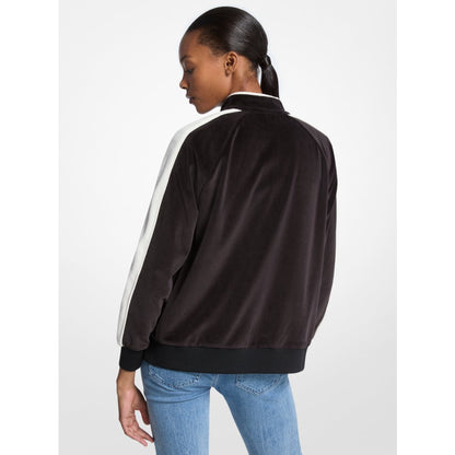 Michael Kors Striped Velour Zip-Up Jacket BLACK