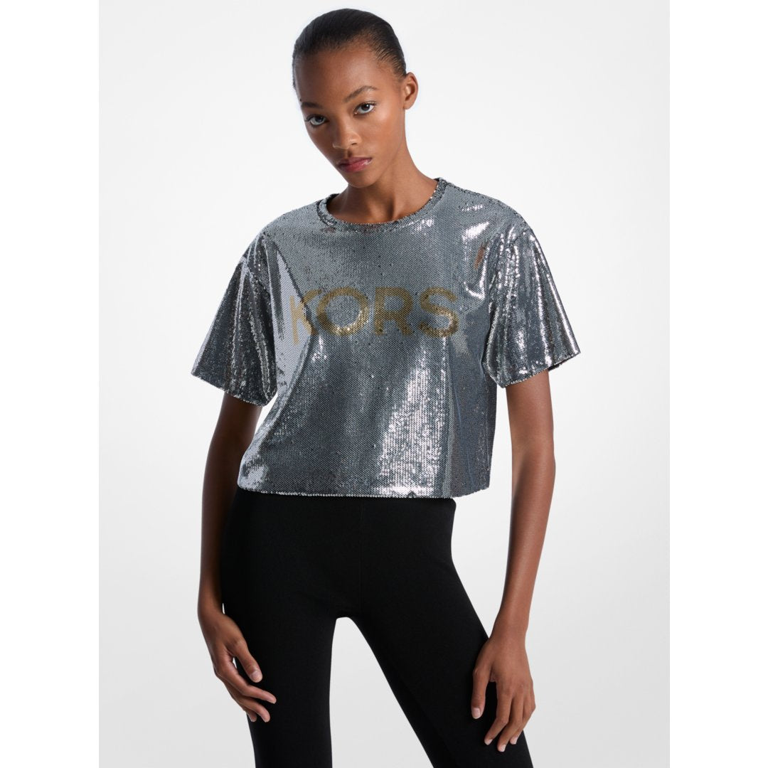 Michael Kors KORS Sequined Boxy T-Shirt BLACK/SILVER