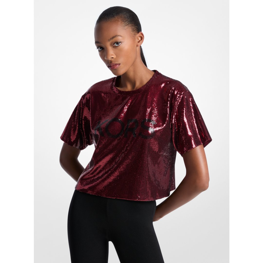 Michael Kors KORS Sequined Boxy T-Shirt CHERRY