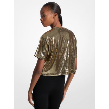 Michael Kors KORS Sequined Boxy T-Shirt BLACK/GOLD
