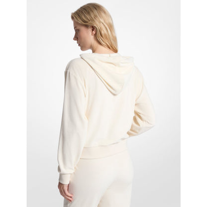Michael Kors Embellished Logo Velour Hoodie BONE