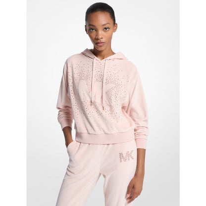Michael Kors Embellished Logo Velour Hoodie POWDER BLUSH