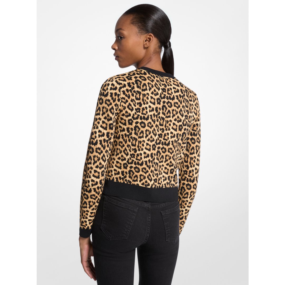 Michael Kors Leopard Print Stretch Viscose Cardigan PALE BUTTERSCOTCH
