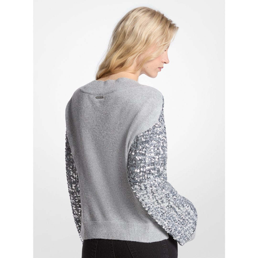 Michael Kors Sequined Cotton Blend Sweater PEARL GREY