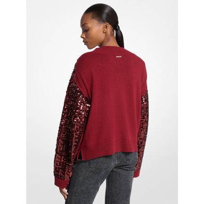 Michael Kors Sequined Cotton Blend Sweater CHERRY