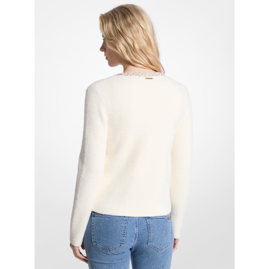 Michael Kors Embellished Nylon Blend Cardigan BONE