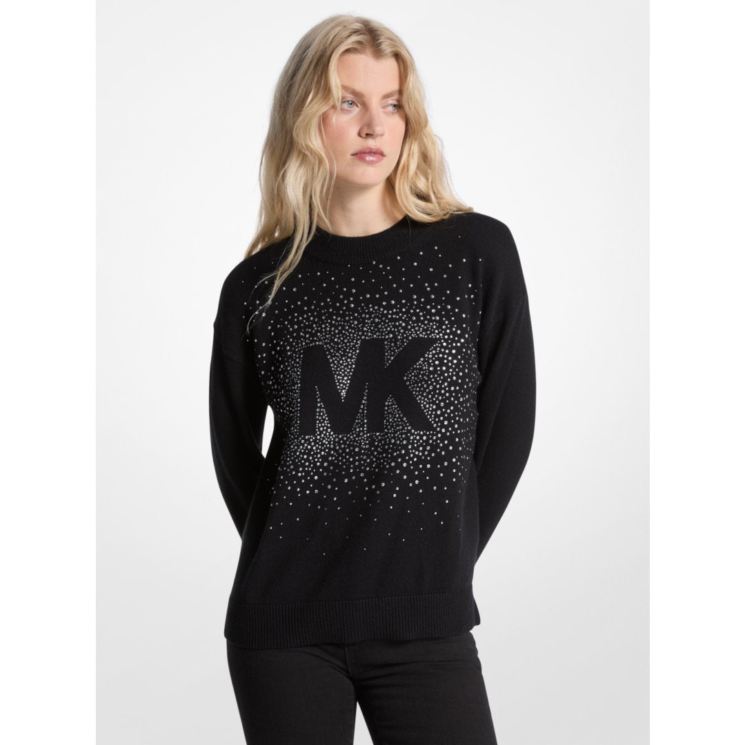 Michael Kors Embellished Logo Cotton Blend Sweater BLACK