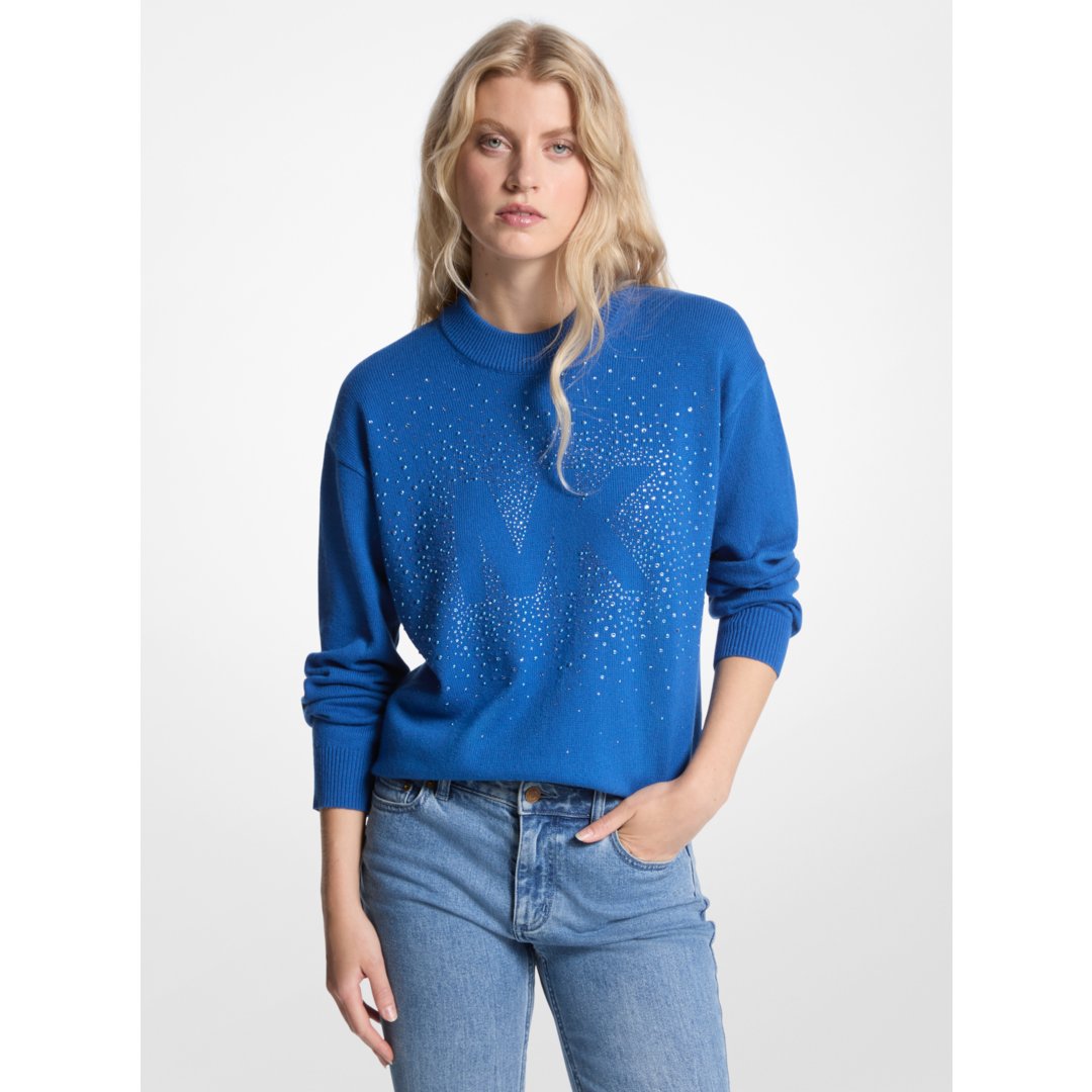 Michael Kors Embellished Logo Cotton Blend Sweater GALAXY BLUE