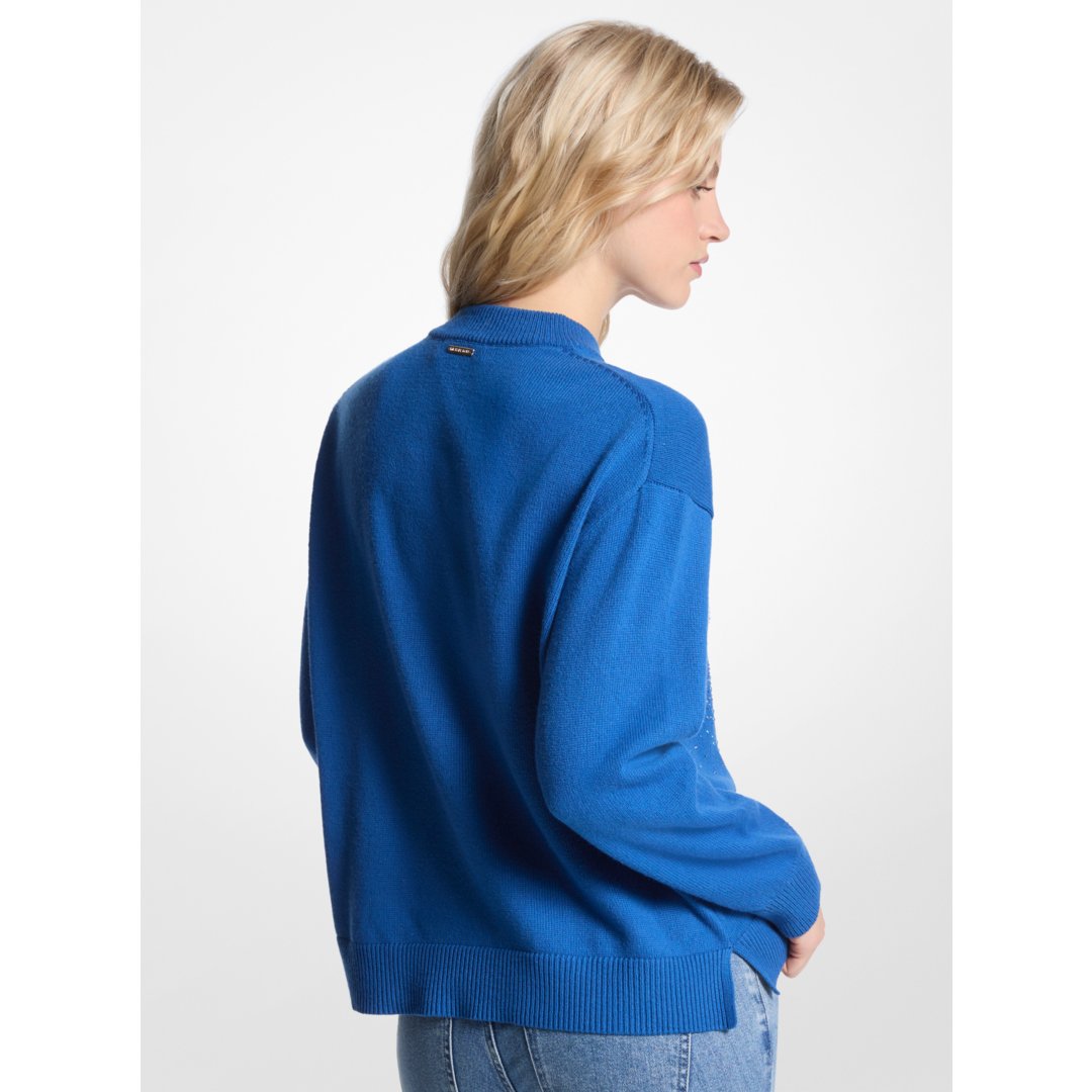 Michael Kors Embellished Logo Cotton Blend Sweater GALAXY BLUE
