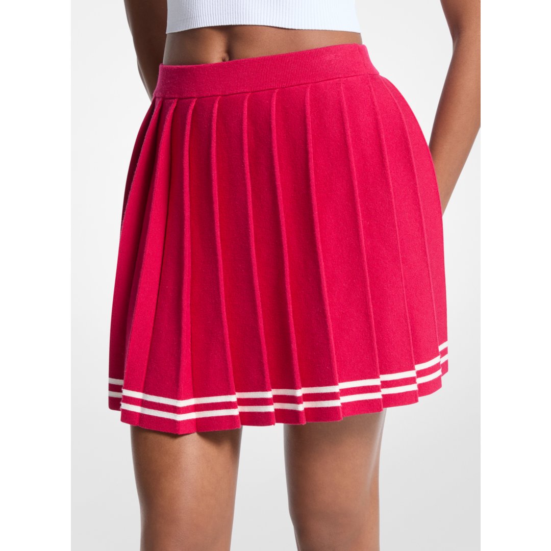 Michael Kors Pleated Cotton Blend Skirt DARKRASPBERRY