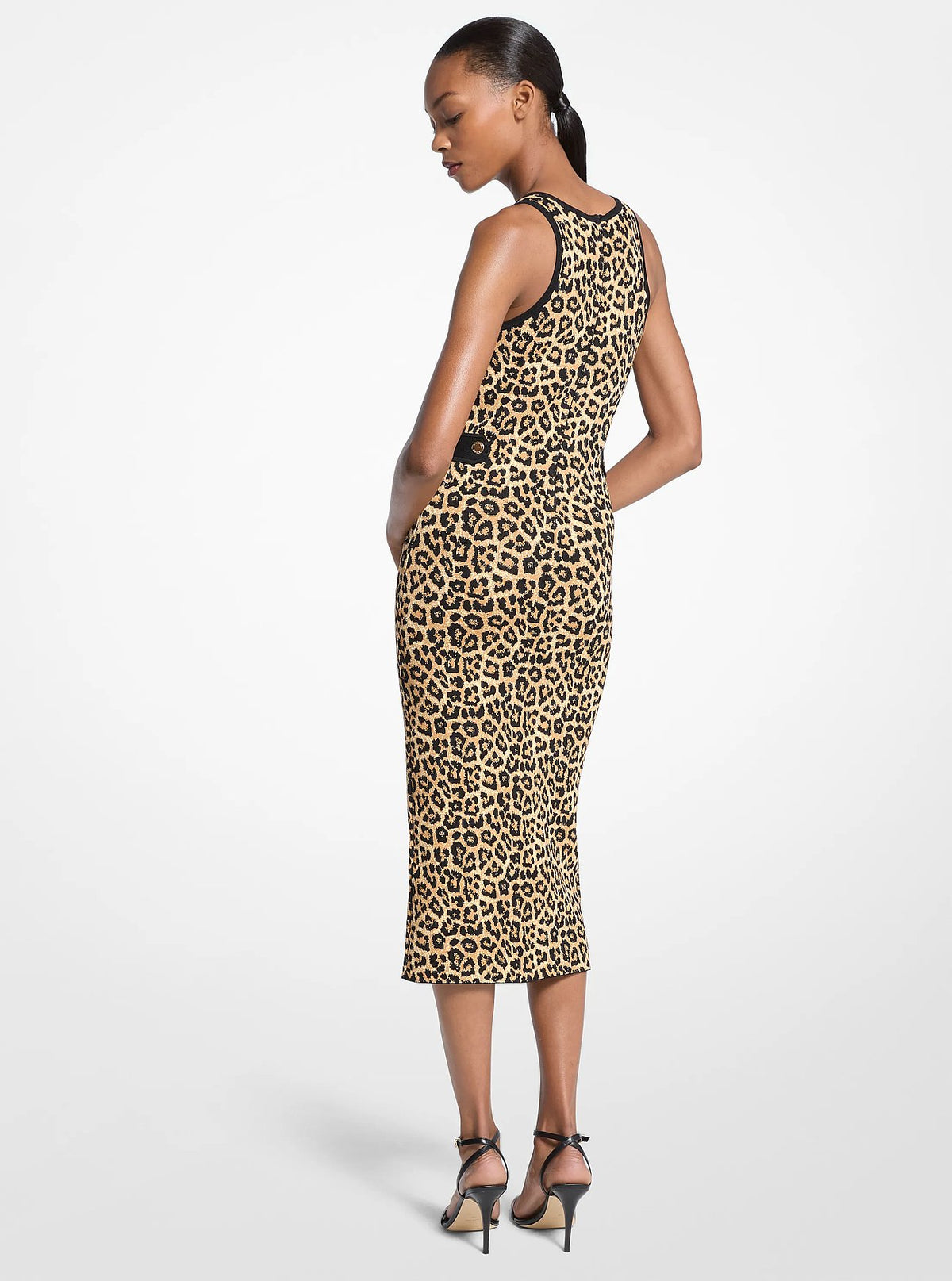 Michael Kors Leopard Print Stretch Viscose Midi Tank Dress PALE BUTTERSCOTCH
