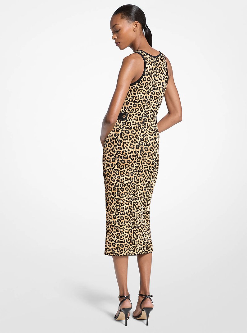 Michael Kors Leopard Print Stretch Viscose Midi Tank Dress PALE BUTTERSCOTCH