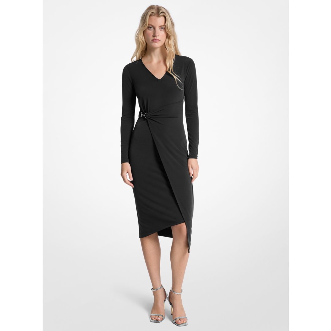 Michael Kors Stretch Matte Jersey Wrap Dress BLACK
